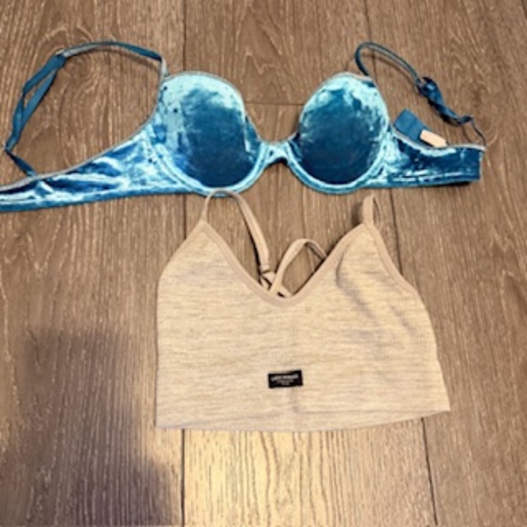 Victoria's Secret Velvet Blue Bra 34B and Lucky Brand Gray Bralette Small - Picture 1 of 8